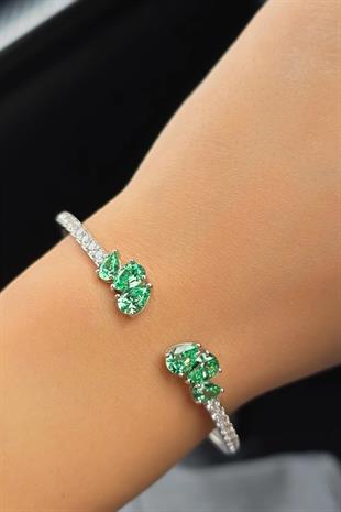 MOZANİT YEŞİL PREMİUM DAMLA GÜMÜŞ BİLEKLİK