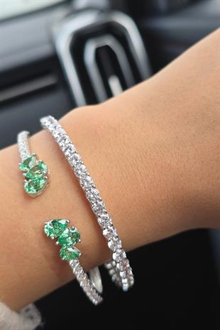 MOZANİT YEŞİL PREMİUM DAMLA GÜMÜŞ BİLEKLİK