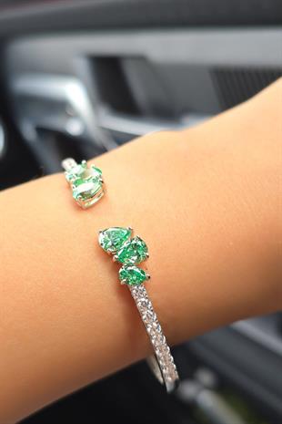 MOZANİT YEŞİL PREMİUM DAMLA GÜMÜŞ BİLEKLİK