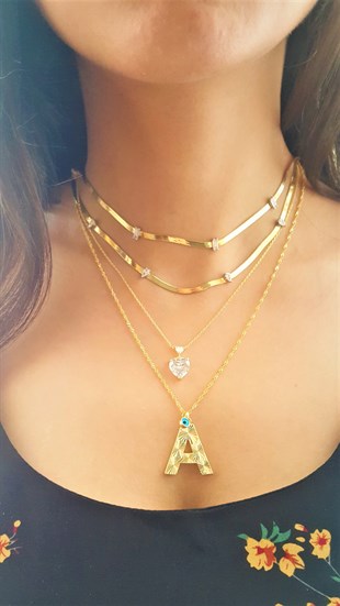 Y-NAZAR BONCUKLU ALTIN İŞÇİLİK HARF GÜMÜŞ KOLYE