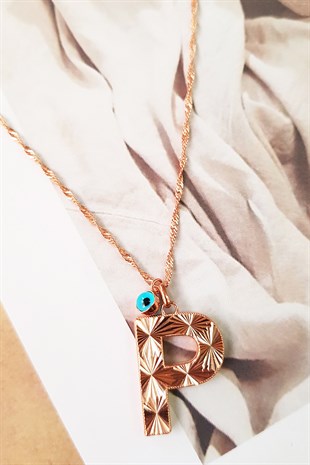 P-NAZAR BONCUKLU ALTIN İŞÇİLİK HARF GÜMÜŞ KOLYE