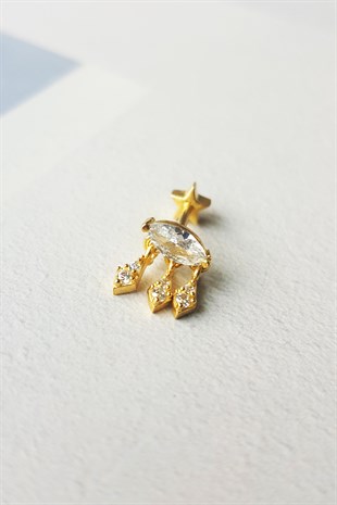 OVAL TAŞLI SALLANTILI GÜMÜŞ PİERCİNG