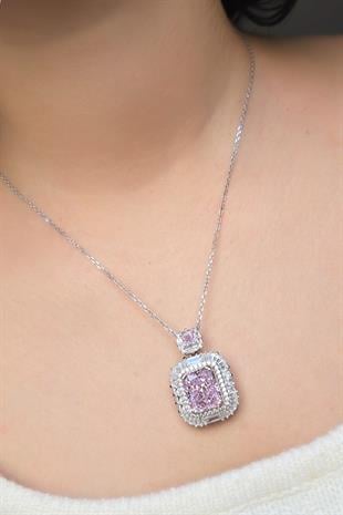 PEMBE BAGET BUZ KESİM GÜMÜŞ KOLYE