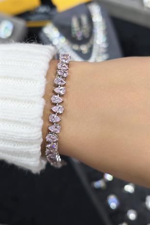 PEMBE DAMLA BUZ KESİM GÜMÜŞ BİLEZİK