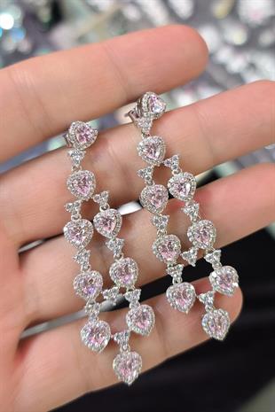 PEMBE KALPLİ SALLANTILI TASARIM GÜMÜŞ KÜPE