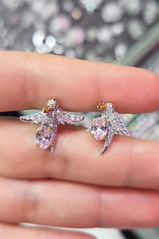 PEMBE KUŞ BIRD BUZ KESİM GÜMÜŞ KÜPE