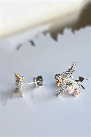 PEMBE KUŞ BIRD BUZ KESİM GÜMÜŞ KÜPE