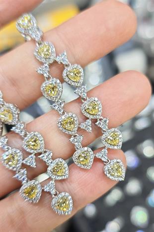 PEMBE SARI SİTRİN SALLANTILI TASARIM GÜMÜŞ KÜPE