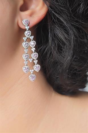 PEMBE SARI SİTRİN SALLANTILI TASARIM GÜMÜŞ KÜPE