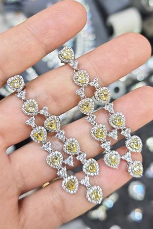 PEMBE SARI SİTRİN SALLANTILI TASARIM GÜMÜŞ KÜPE