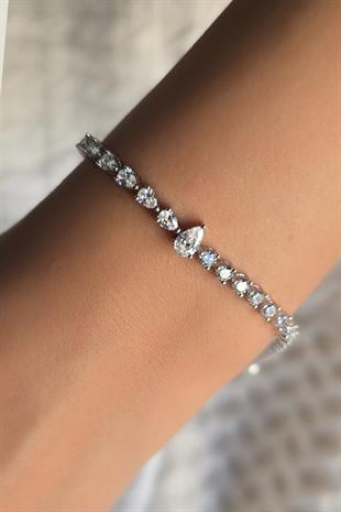 PREMİUM 6 MM DAMLA MOZANİT GÜMÜŞ BİLEKLİK