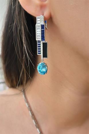 PREMİUM BUZ KESİM OVAL SİYAH GÜMÜŞ KÜPE