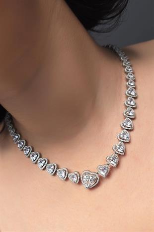 PREMİUM KALPLİ MOZANİT GÜMÜŞ KOLYE