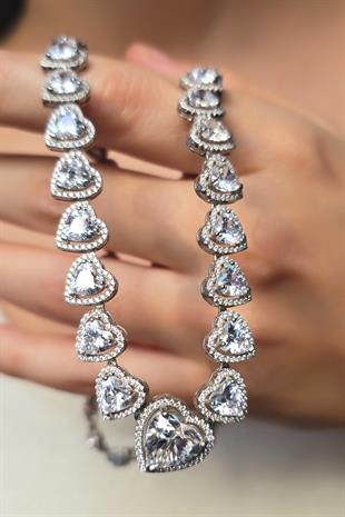 PREMİUM KALPLİ MOZANİT GÜMÜŞ KOLYE