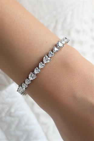 PREMİUM MOZANİT KALPLI GÜMÜŞ BİLEKLİK