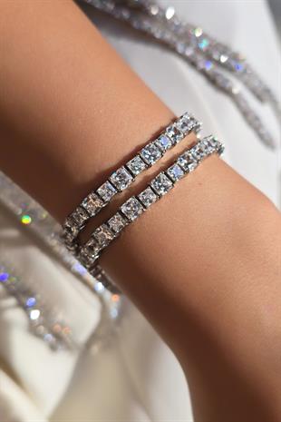 PREMİUM MOZANİT KARE TAŞLI GÜMÜŞ BİLEKLİK