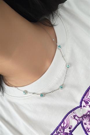 PREMİUM MOZANİT MİNİ KARE 5Lİ GÜMÜŞ KOLYE