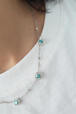 PREMİUM MOZANİT MİNİ KARE 5Lİ GÜMÜŞ KOLYE