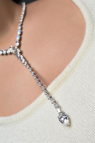 PREMİUM UZUN DAMLA GÜMÜŞ KOLYE