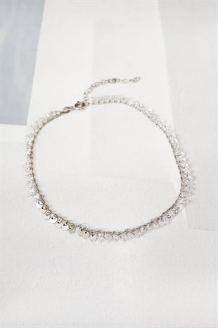 Sallantılı Zirkon Taşlı Ve Pullu Gümüş Halhal