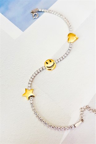 Smiley Detail Waterway Silver Bracelet