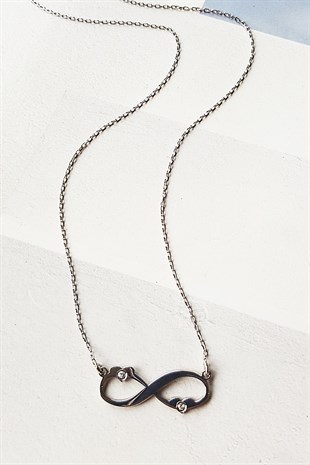 SONSUZLUK INFINITY SEVGİ PIRLANTA TAŞLI GÜMÜŞ KOLYE