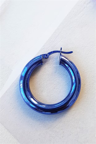 TEKLİ 3 CM MAVİ HALKA GÜMÜŞ KÜPE