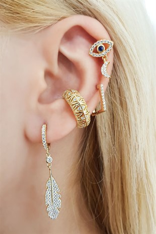 TEKLİ AY FİGÜRLÜ GÖZ GÜMÜŞ KÜPE