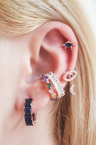 TEKLİ AY FİGÜRLÜ GÖZ GÜMÜŞ KÜPE