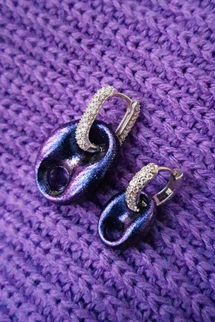 TEKLİ BABY NİGHT MOR LOVE SİMLİ GÜMÜŞ KÜPE