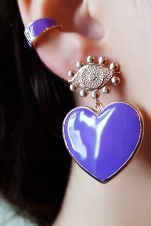 TEKLİ BIG LOVE MOR GÜMÜŞ KÜPE