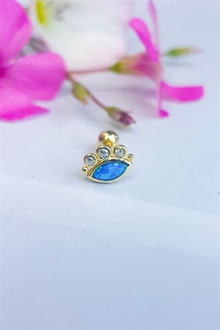 Tekli, Blue Eye Gümüş Piercing Küpe
