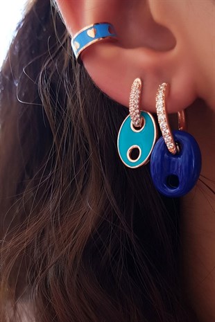 TEKLİ BOMBELİ LOVE LACİVERT GÜMÜŞ KÜPE