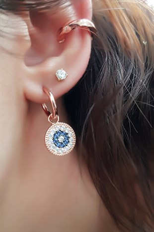 TEKLİ CİRCLE BEYAZ MAVİ TAŞLI İTHAL GÜMÜŞ KÜPE