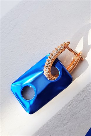 TEKLİ DİKDÖRTGEN SAKS MAVİ GÜMÜŞ KÜPE