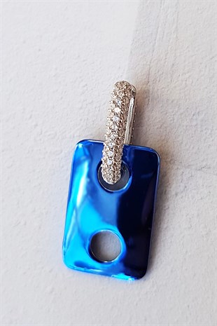 TEKLİ DİKDÖRTGEN SAKS MAVİ GÜMÜŞ KÜPE