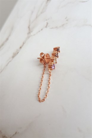 TEKLİ   DÖRT TAŞLI ZİNCİR GÜMÜŞ KÜPE