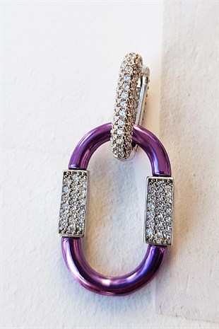 TEKLİ EQUATOR TAŞLI MOR GÜMÜŞ KÜPE