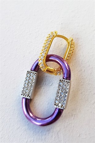 TEKLİ EQUATOR TAŞLI MOR GÜMÜŞ KÜPE