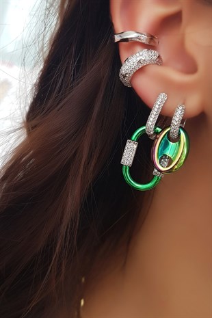 TEKLİ EQUATOR TAŞLI YEŞİL GÜMÜŞ KÜPE