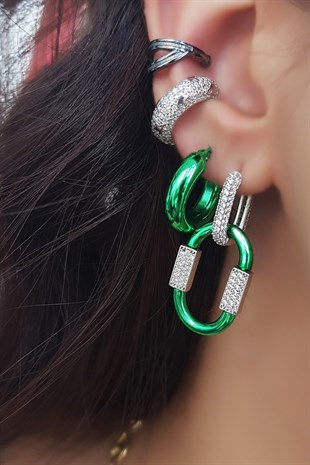 TEKLİ EQUATOR TAŞLI YEŞİL GÜMÜŞ KÜPE