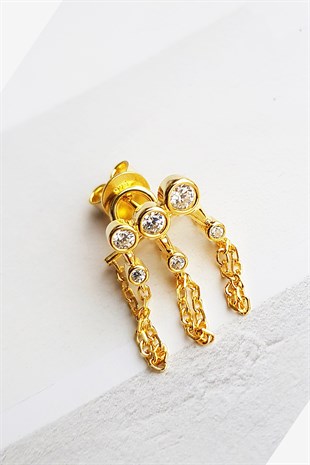 TEKLİ İTHAL 3 STONE CHAİN GÜMÜŞ KÜPE