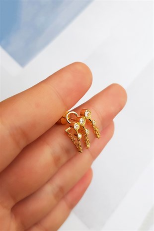 TEKLİ İTHAL 3 STONE CHAİN GÜMÜŞ KÜPE