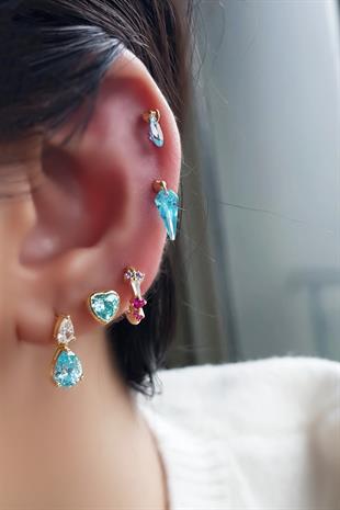 TEKLİ İTHAL AQUA FANCY KESİM CRYSTAL GÜMÜŞ KÜPE PİERCİNG