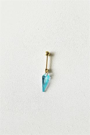 TEKLİ İTHAL AQUA FANCY KESİM CRYSTAL GÜMÜŞ KÜPE PİERCİNG