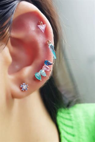 TEKLİ İTHAL AQUA FANCY KESİM CRYSTAL GÜMÜŞ KÜPE PİERCİNG