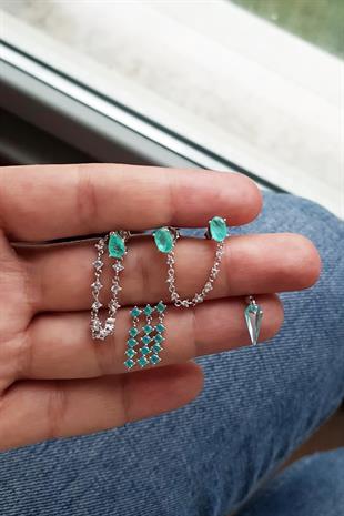 TEKLİ İTHAL AQUA FANCY KESİM CRYSTAL GÜMÜŞ KÜPE PİERCİNG