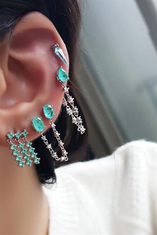 TEKLİ İTHAL AQUA FANCY KESİM CRYSTAL GÜMÜŞ KÜPE PİERCİNG