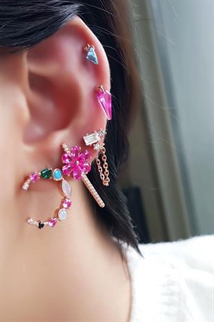 TEKLİ İTHAL AQUA FANCY KESİM ÜCGEN GÜMÜŞ KÜPE PİERCİNG