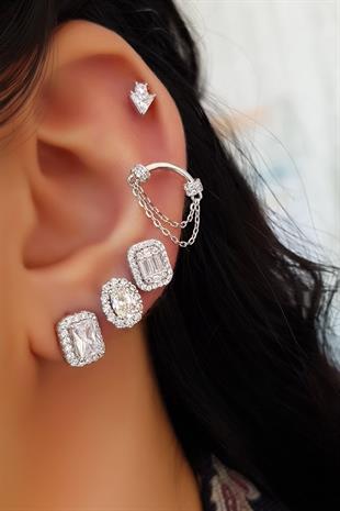 TEKLİ İTHAL BAGET G COLOR MOZANİT GÜMÜŞ KÜPE